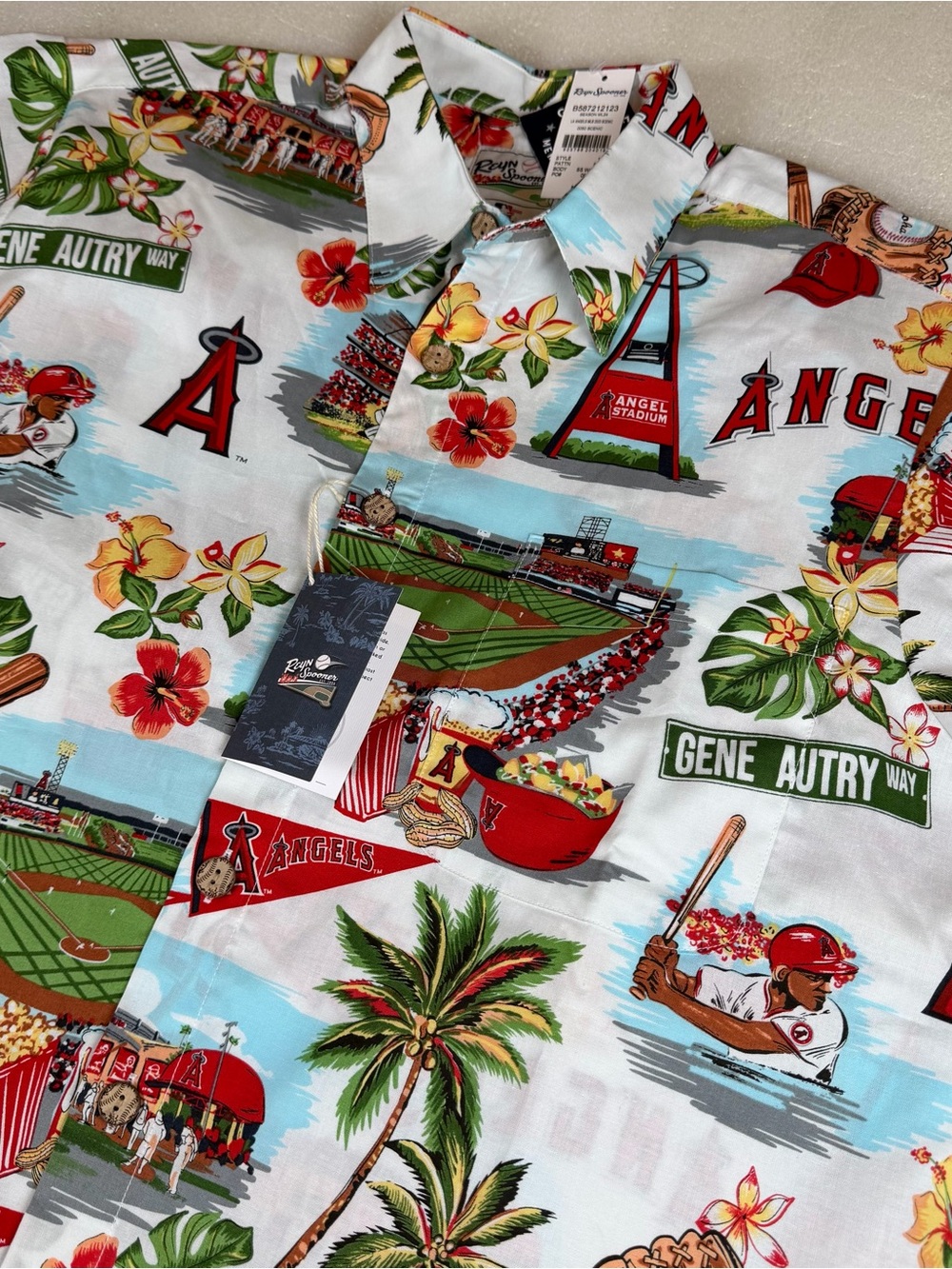 Los Angeles Angels Floral Baseball Hawaiian Shirt - White/Red